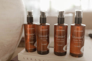 Apoterra Vitamin C Body Oil bottles, 0U1A3925