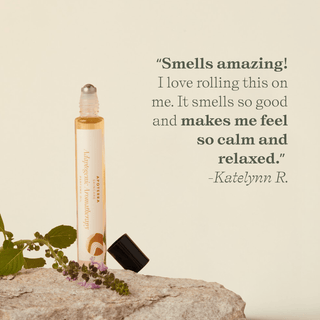 Apoterra Tulsi & Lavender Adaptogenic Aromatherapy roll-on perfume smells amazing, and is calming and relaxing customer review