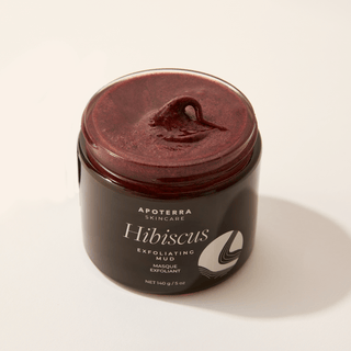 Hibiscus Exfoliating Mud Mask by Apoterra main product image in amber jar showing rich, luxurious texture