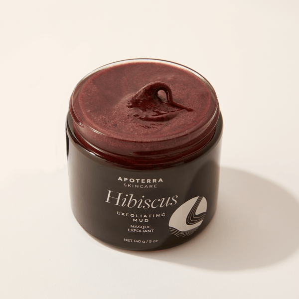 Hibiscus Exfoliating Mud Mask by Apoterra main product image in amber jar showing rich, luxurious texture