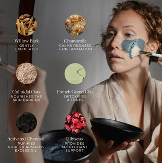 The Mineral Purifying Mask by Apoterra uses chamomile to calm redness and inflammation, colloidal oats for nourishing the skin barrier, and french green clay for detoxifying