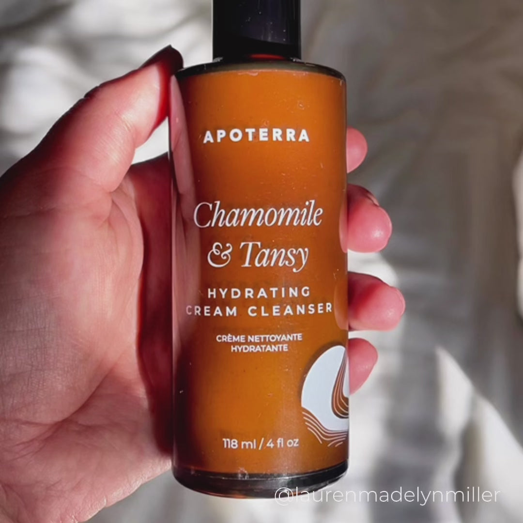 Apoterra's Chamomile & Tansy Cream Cleanser How To Use video showing easy application for increased skin hydration