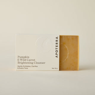 Apoterra Pumpkin and Wild Carrot Brightening Complexion Cleanser Soap bar photographed with box
