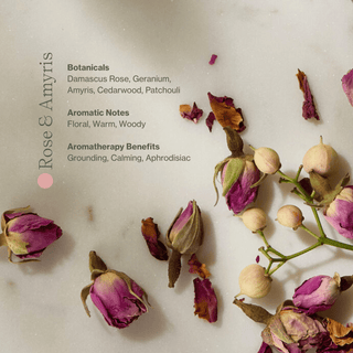 Rose and Amyris Vitamin C Body Oil by Apoterra features rose, geranium and amyris with floral, warm and woody notes. Benefits include calming, grounding and being an aphrodisiac