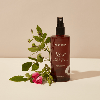 Rose Hydrating Facial Mist with hyaluronic acid and rose water with flowers